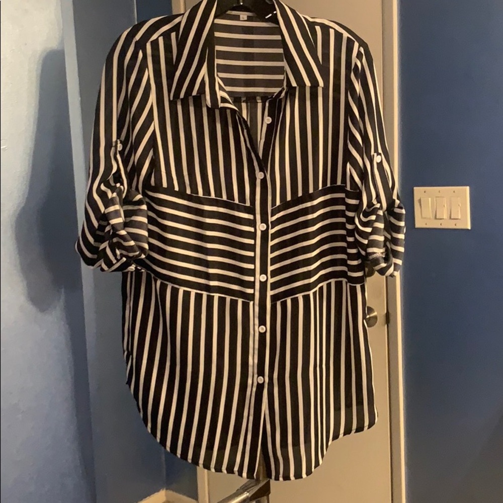 Black and white striped button down